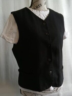 Classic Fleur Bleue vintage black five-button suit jacket, sleeveless, V-neck